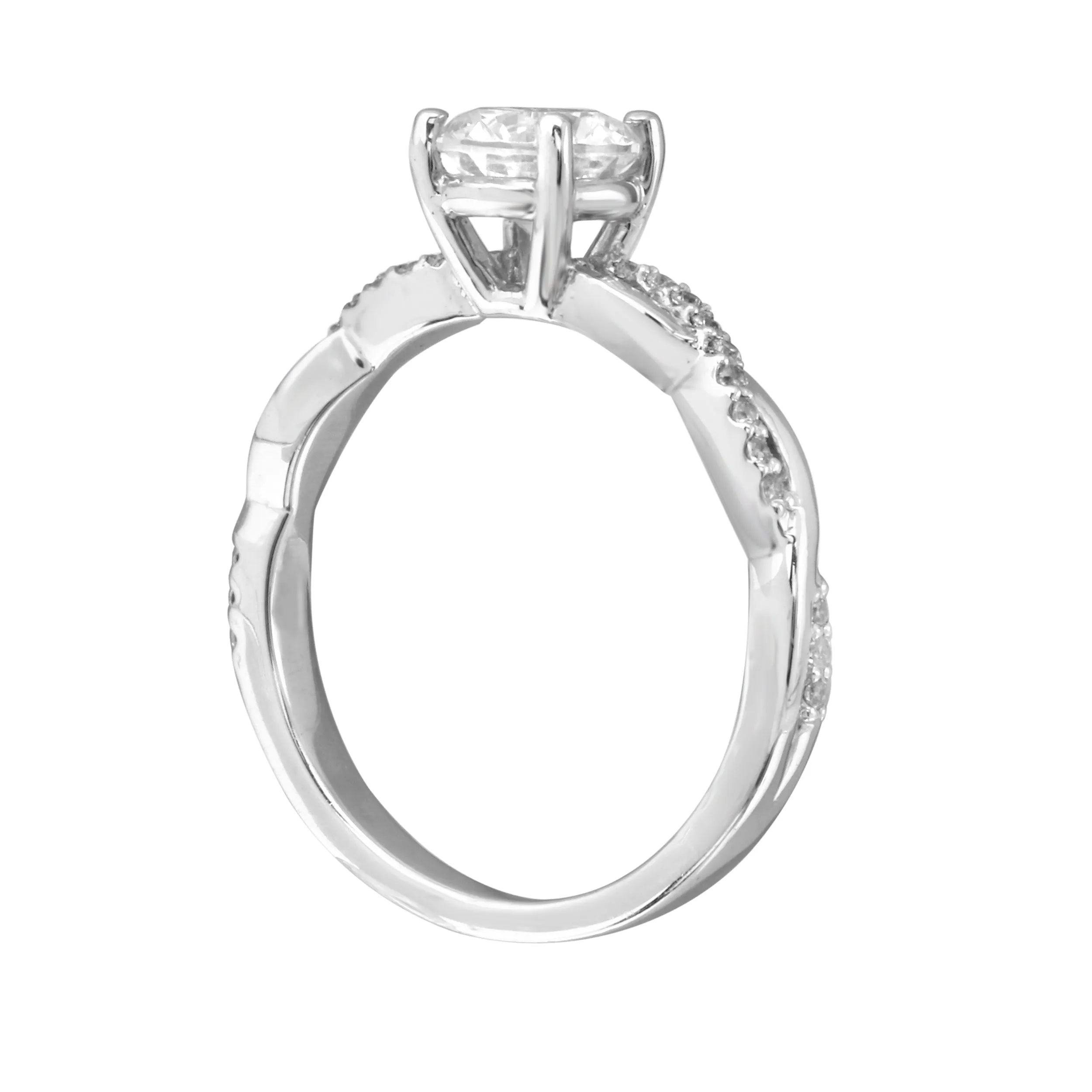Solitaire Diamond and Twisted Diamond Pavé Band Engagement Ring