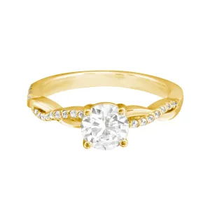 Solitaire Diamond and Twisted Diamond Pavé Band Engagement Ring