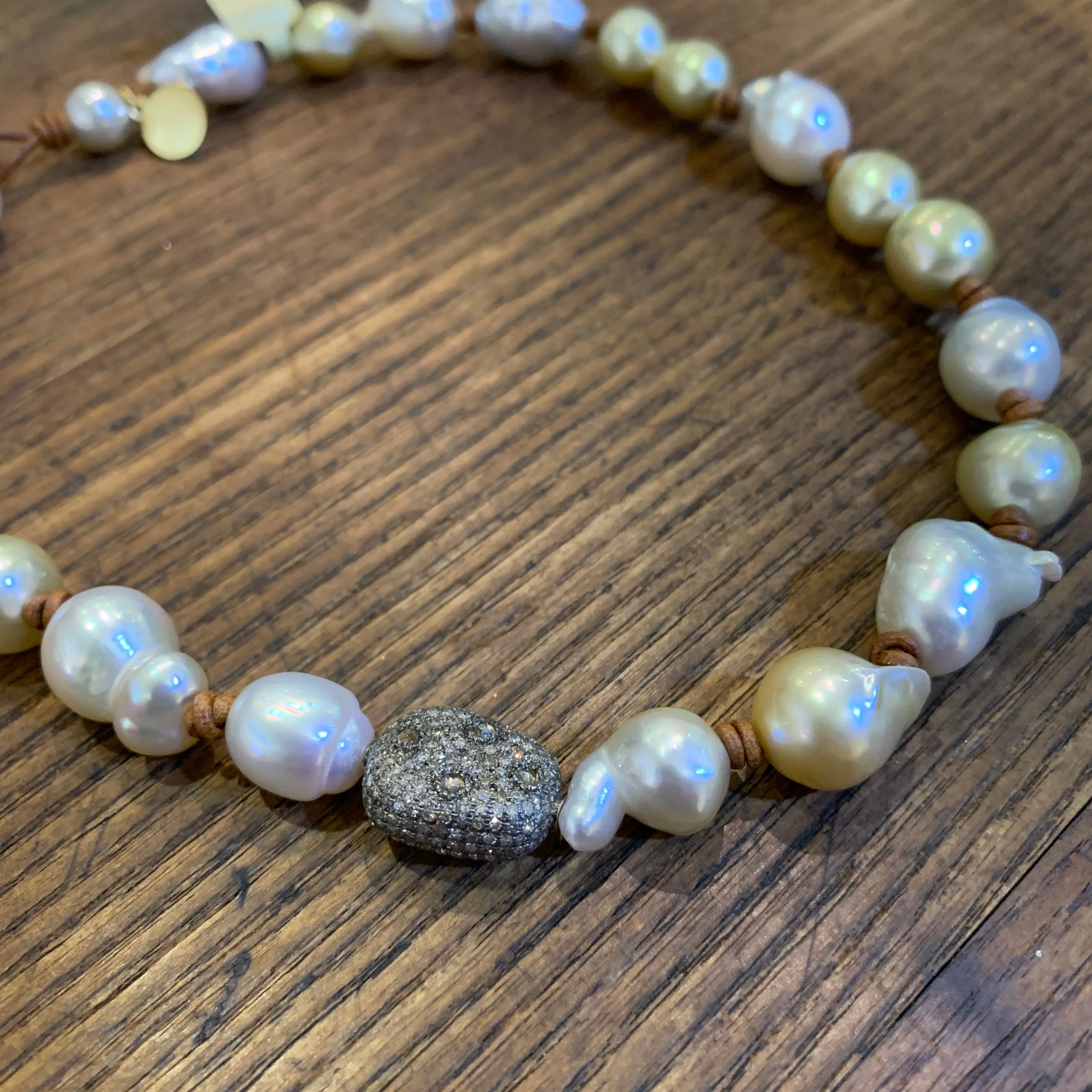 South Sea Pearls, Rose Cut & Pave Diamonds Choker | 17”