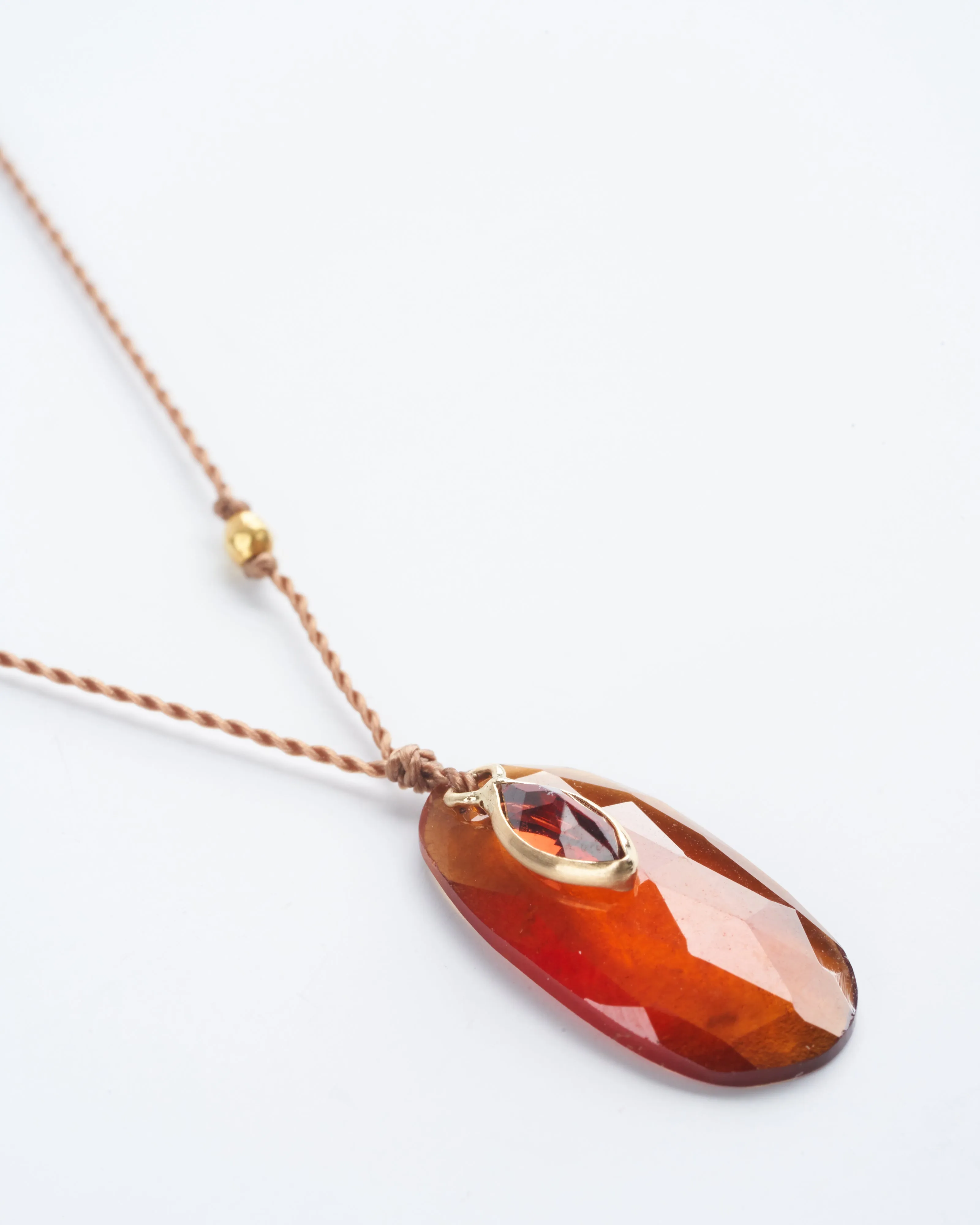 specetite and garnet necklace with 14k gold bead - orange