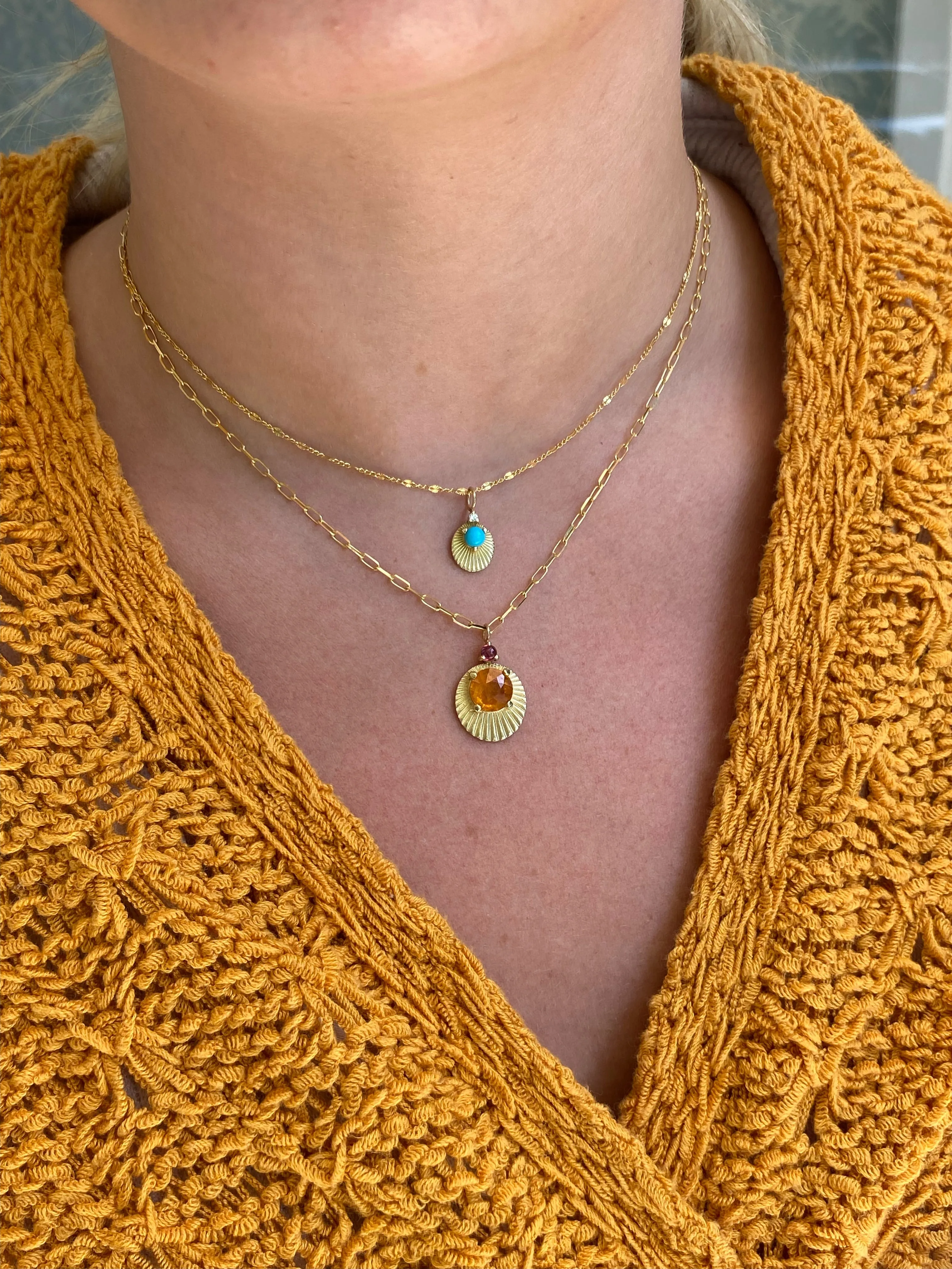 Spessartine Garnet Oval Necklace in Yellow Gold