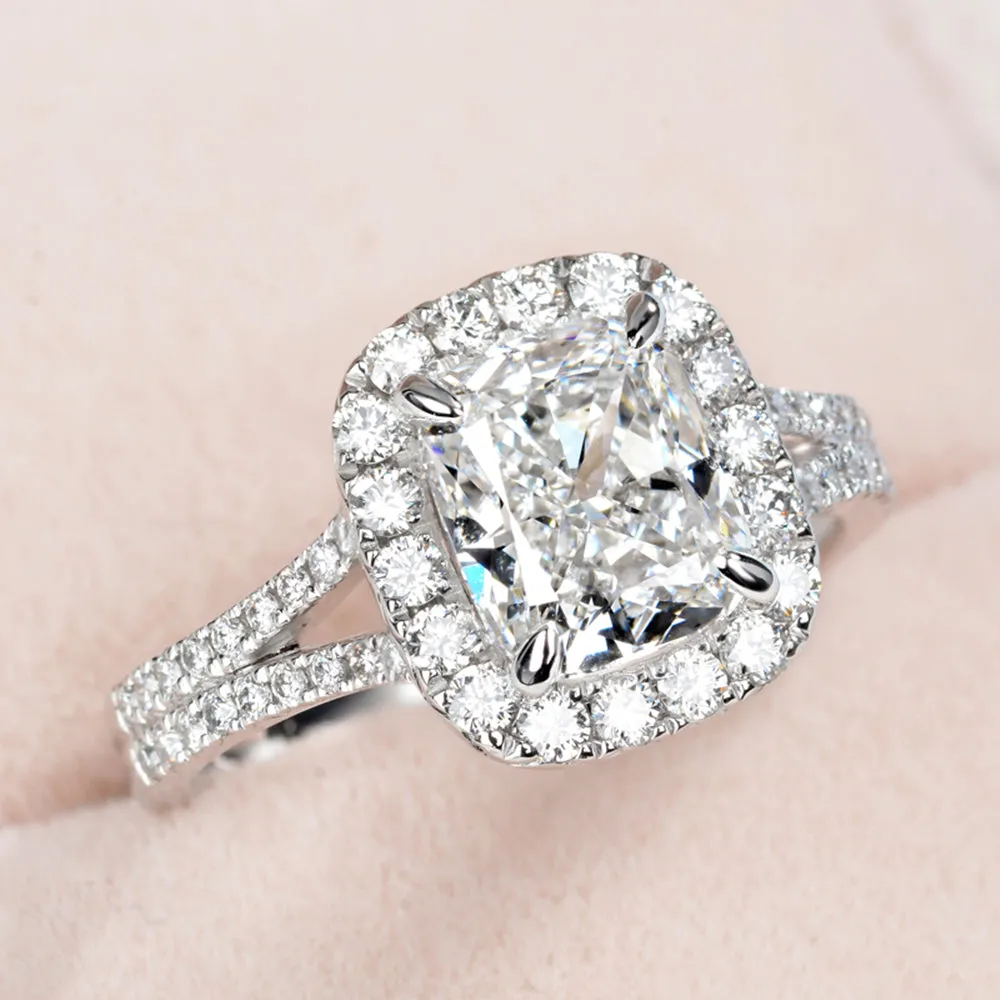 Split Shank Cushion Cut GIA Diamond Engagement Ring