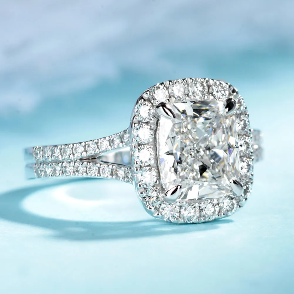 Split Shank Cushion Cut GIA Diamond Engagement Ring