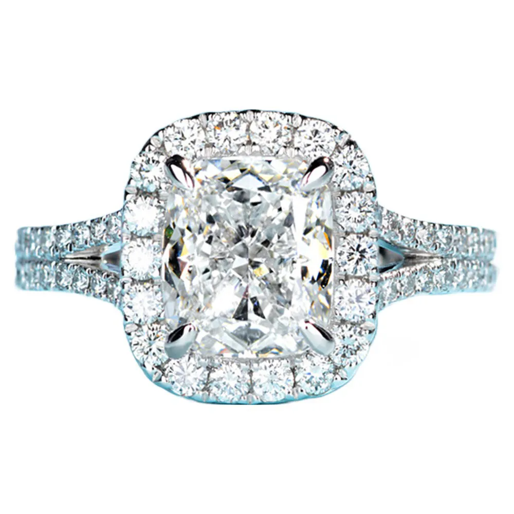 Split Shank Cushion Cut GIA Diamond Engagement Ring