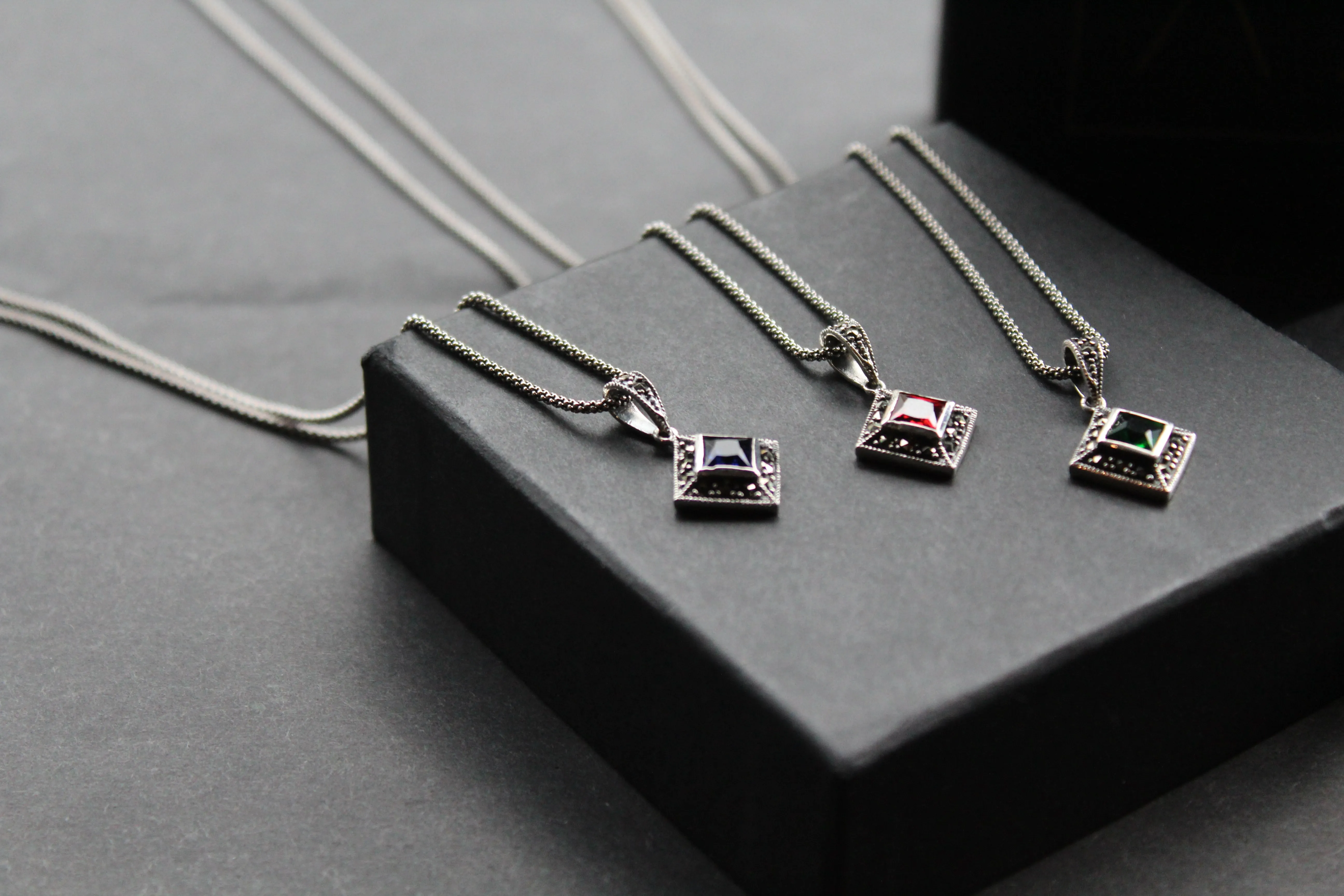 Square Cubic Zirconia Marcasite Necklaces