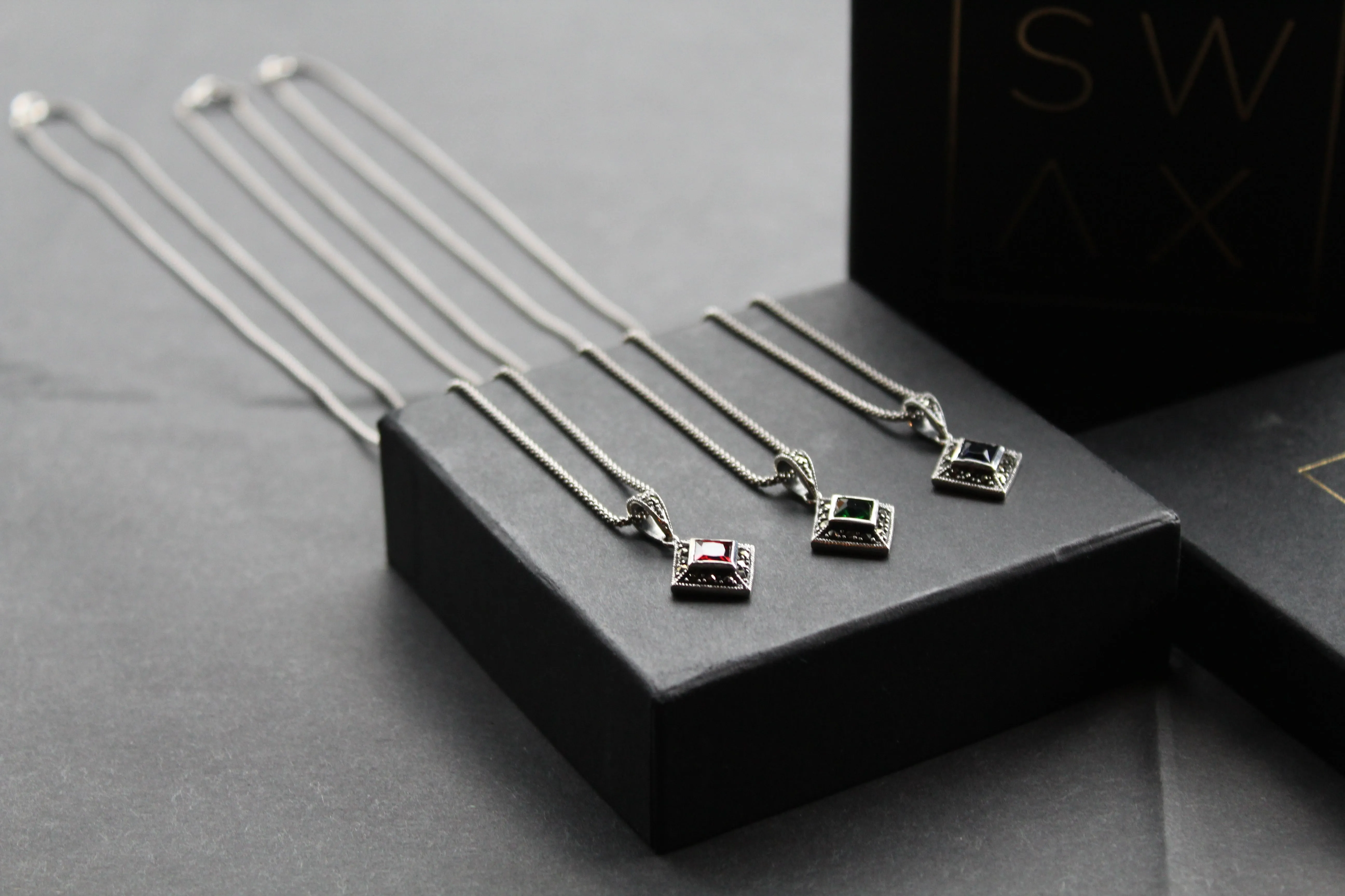Square Cubic Zirconia Marcasite Necklaces