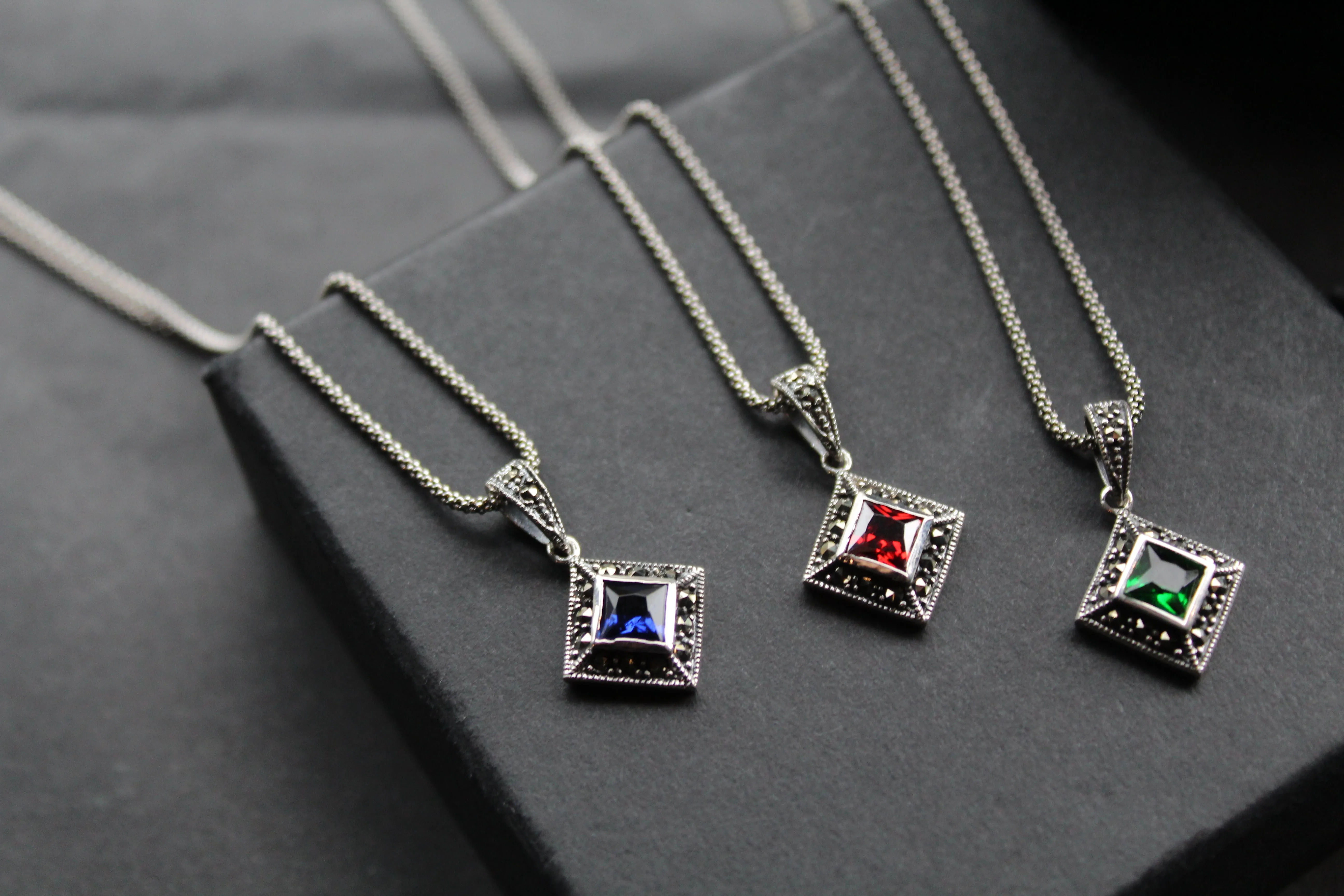 Square Cubic Zirconia Marcasite Necklaces