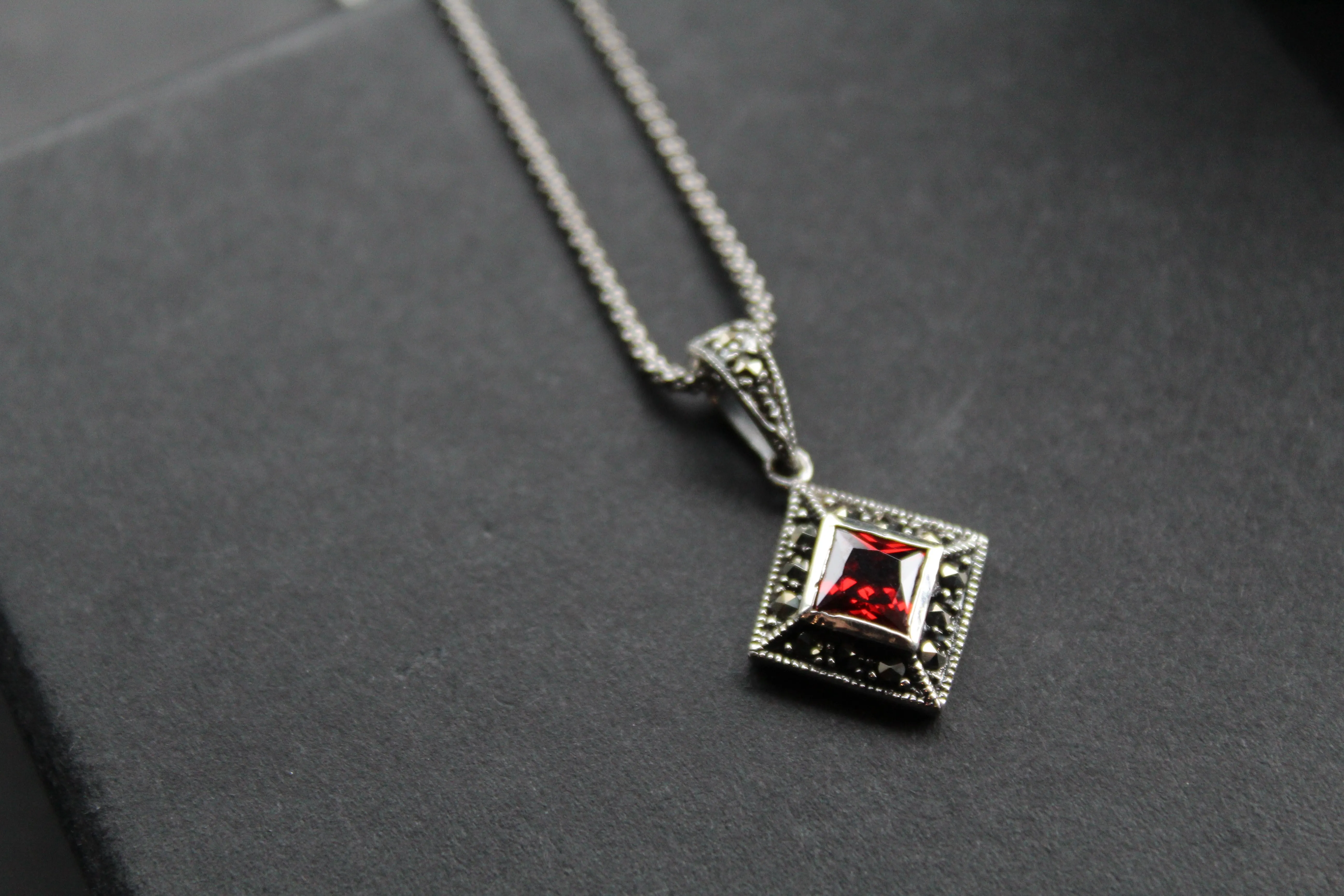 Square Cubic Zirconia Marcasite Necklaces