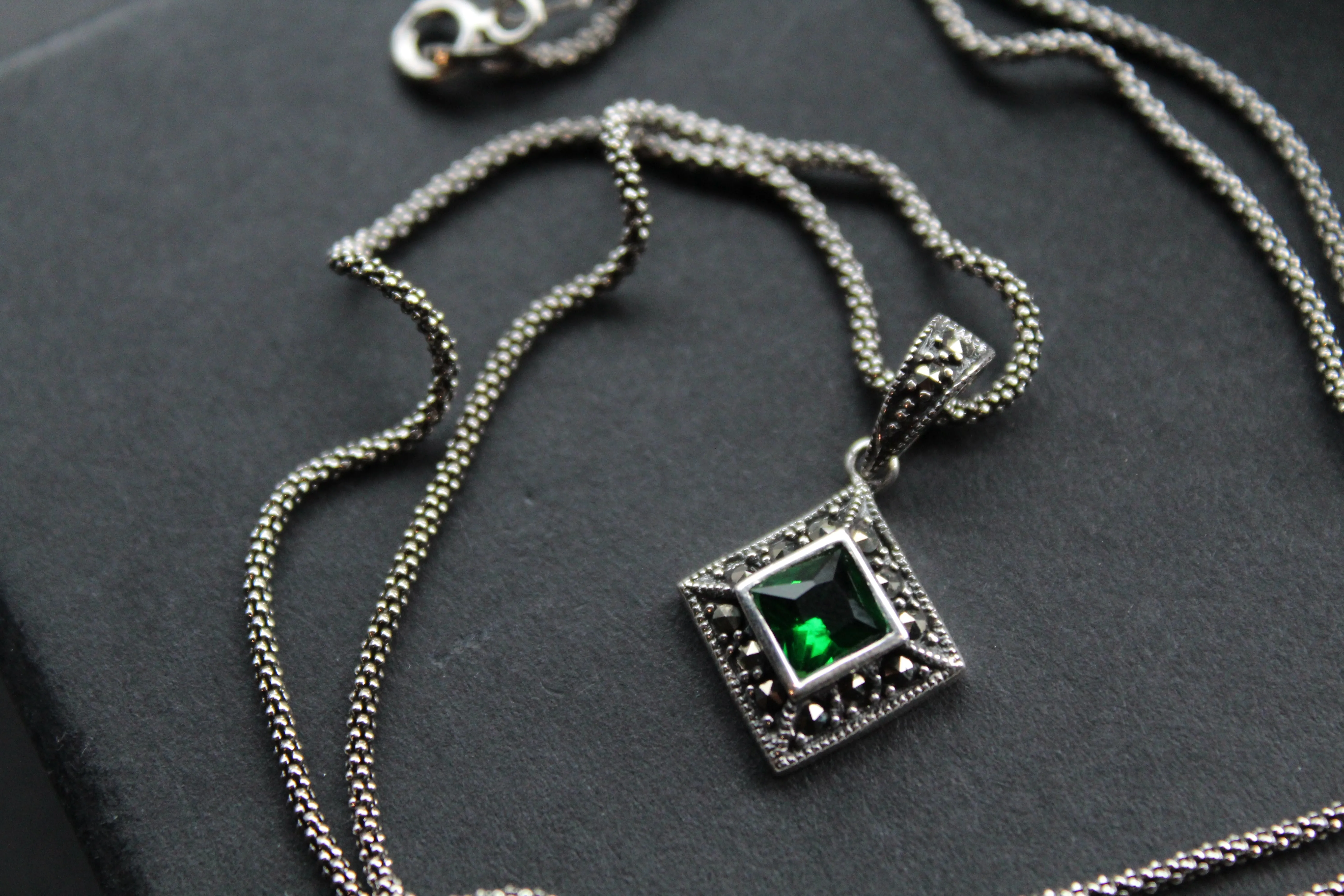 Square Cubic Zirconia Marcasite Necklaces