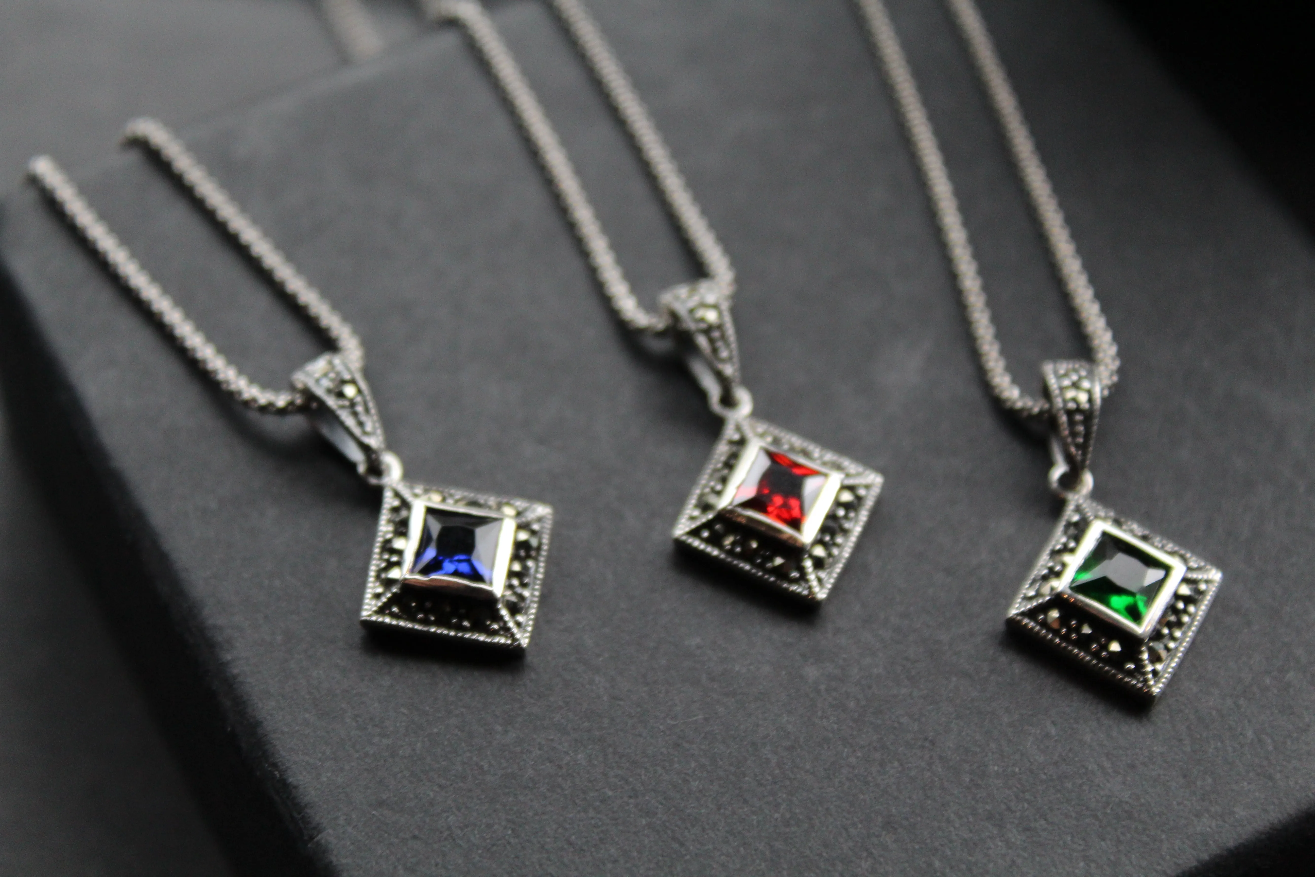 Square Cubic Zirconia Marcasite Necklaces