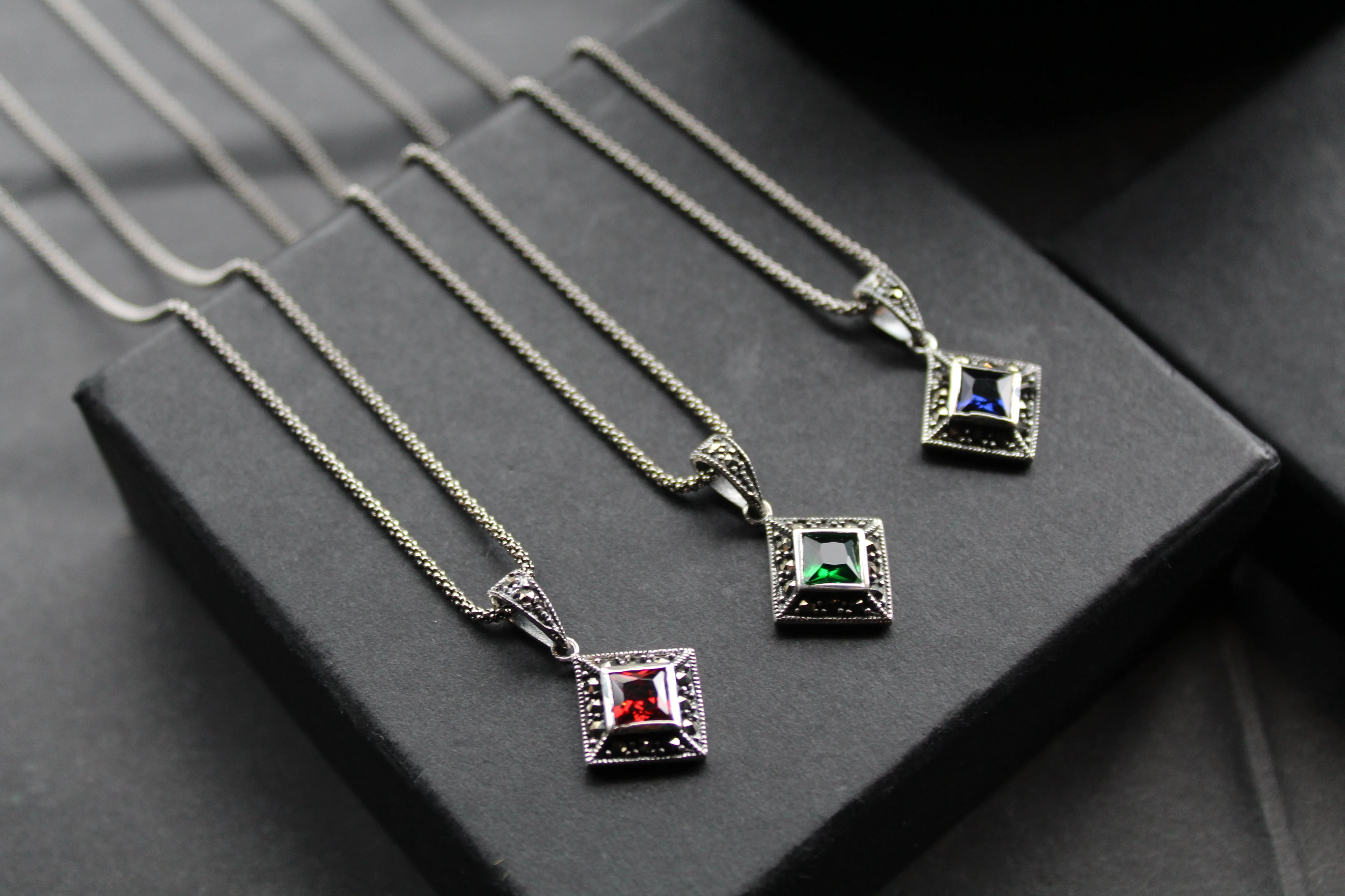 Square Cubic Zirconia Marcasite Necklaces
