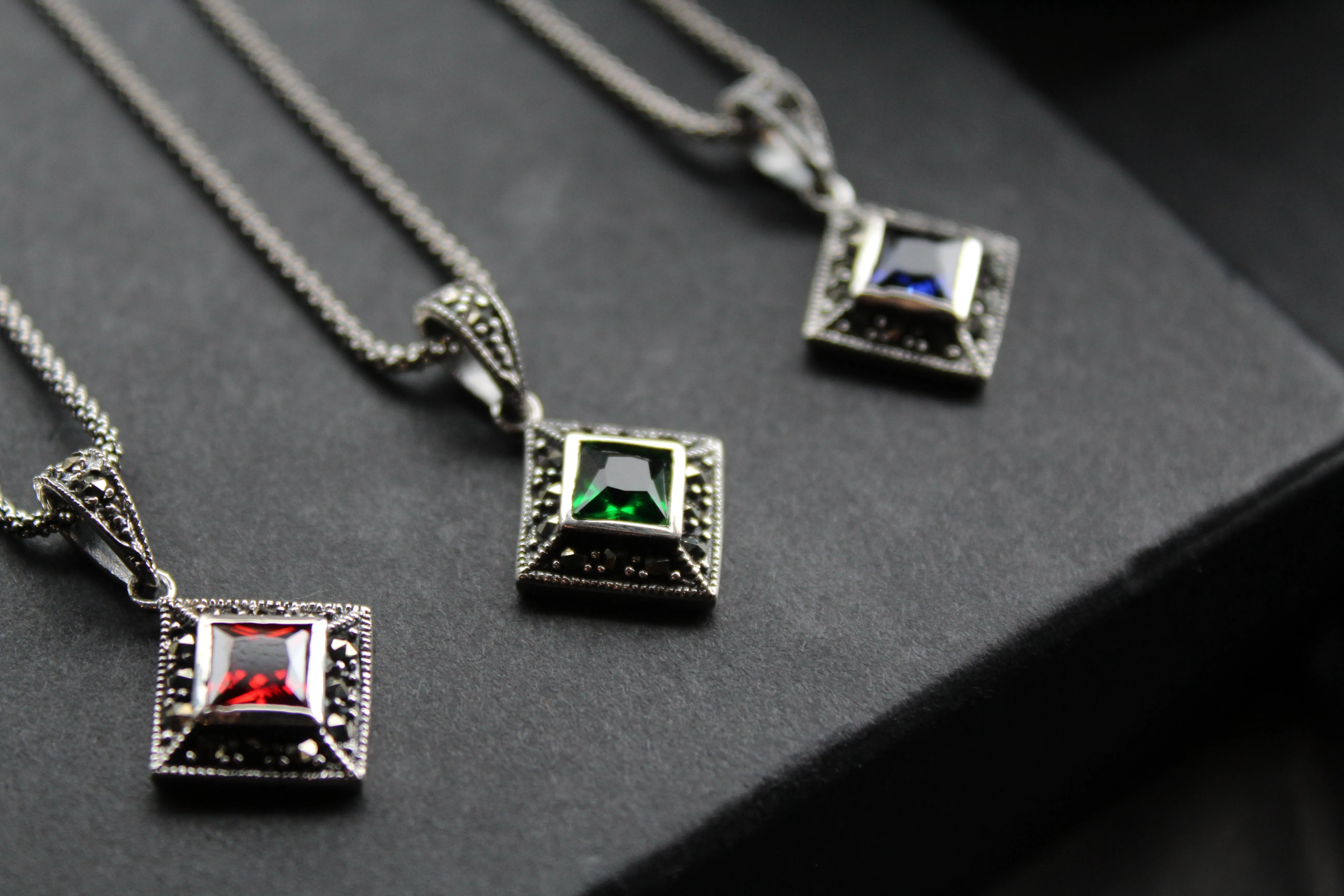Square Cubic Zirconia Marcasite Necklaces