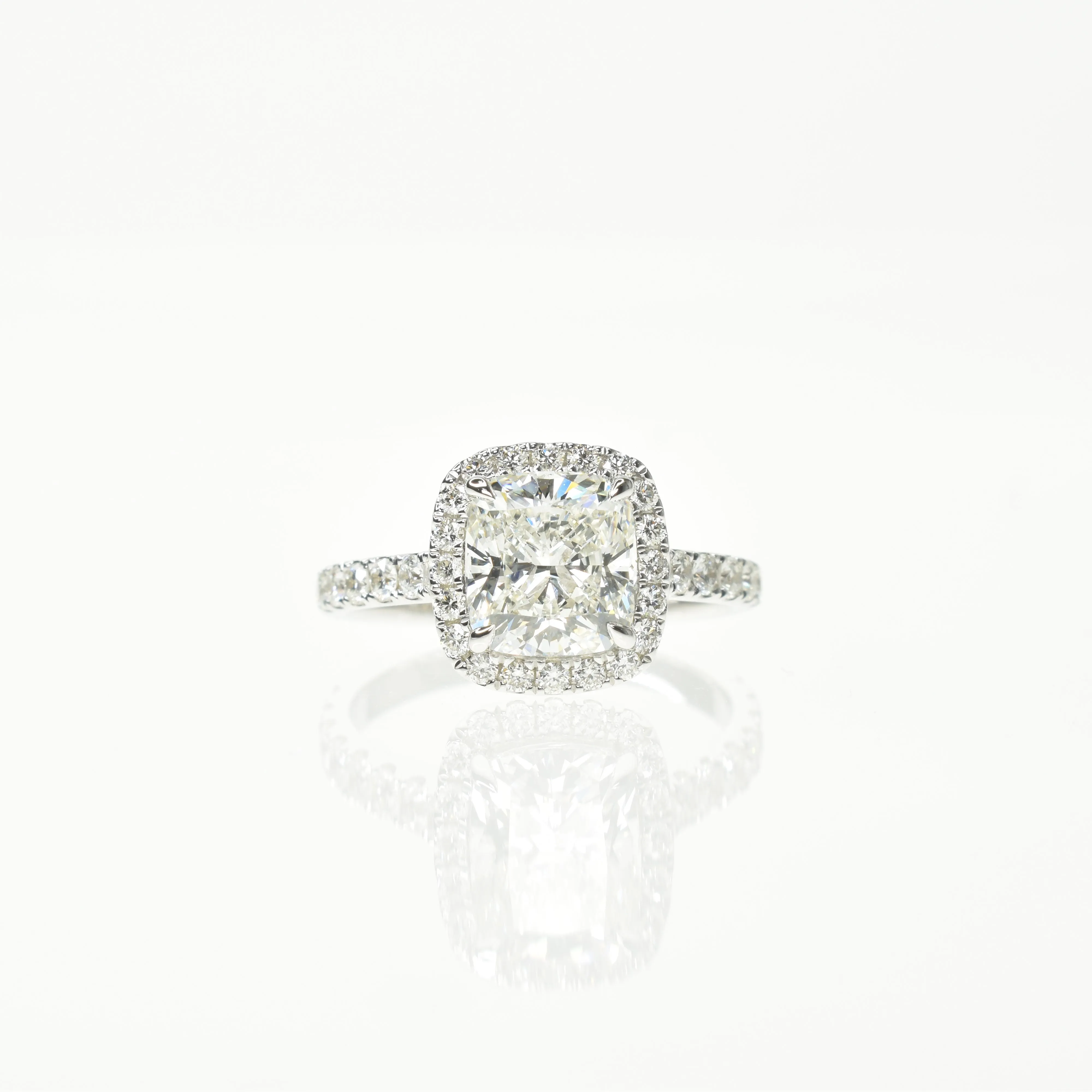 Square Cushion Diamond Ring with Pave Band