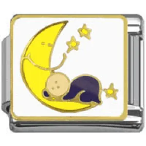 Stainless Steel 9mm Shiny 'Baby in Moon' Link for Italian Charm Bracelet