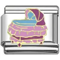 Stainless Steel 9mm Shiny 'Pink Baby Cradle' Link for Italian Charm Bracelet