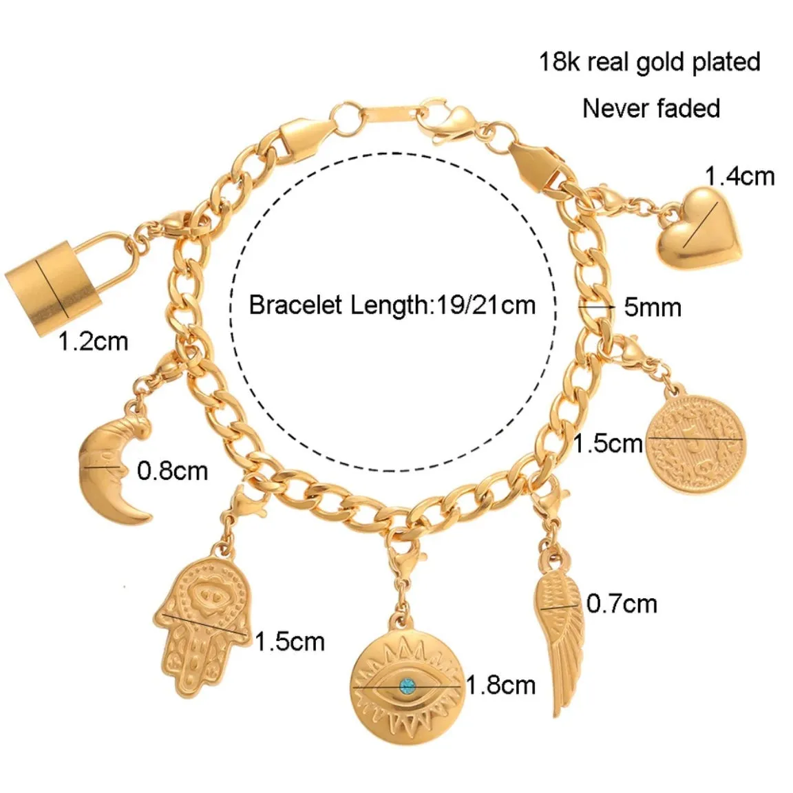 Stainless Steel Multi Pendant Bracelet - Gold