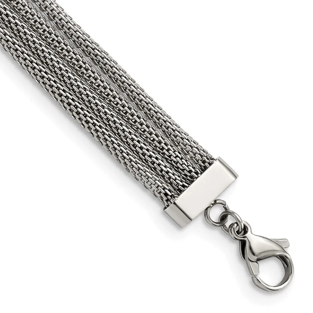 Stainless Steel Polished w/CZ Multi Strand w/2.75in ext Choker Necklace