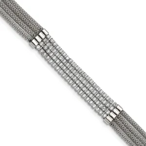 Stainless Steel Polished w/CZ Multi Strand w/2.75in ext Choker Necklace