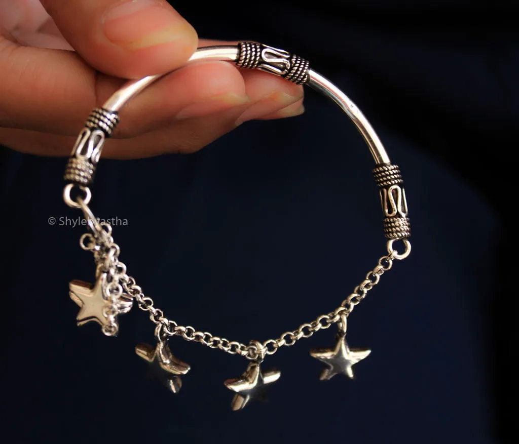Star Half Bangle and Chain Charm Bracelet