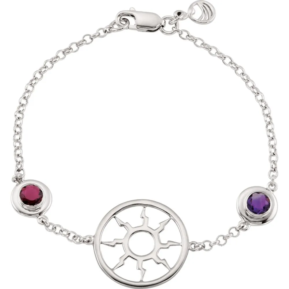 Sterling Silver Amethyst & Pink Tourmaline 7.25" Bracelet