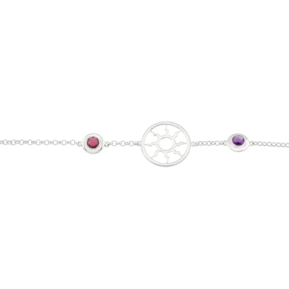 Sterling Silver Amethyst & Pink Tourmaline 7.25" Bracelet