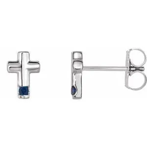 Sterling Silver Blue Sapphire Cross Earrings