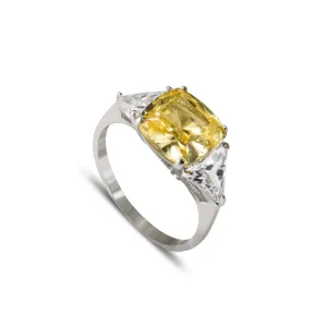 Sterling Silver Cubic Zirconia Canary Yellow Cushion Cut Ring 5.10 Carat Weight