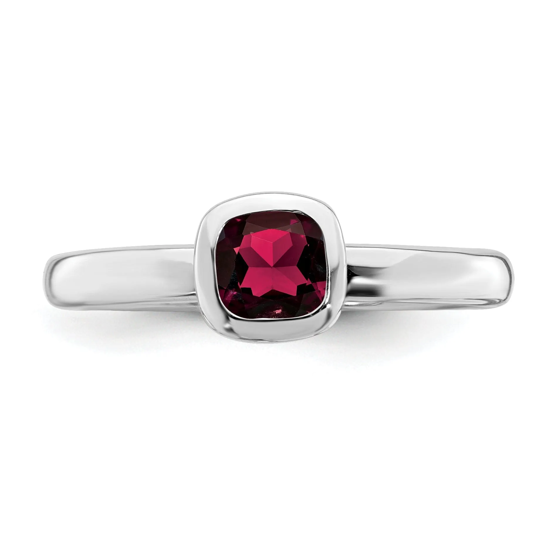 Sterling Silver Cushion Cut Created Ruby Ring