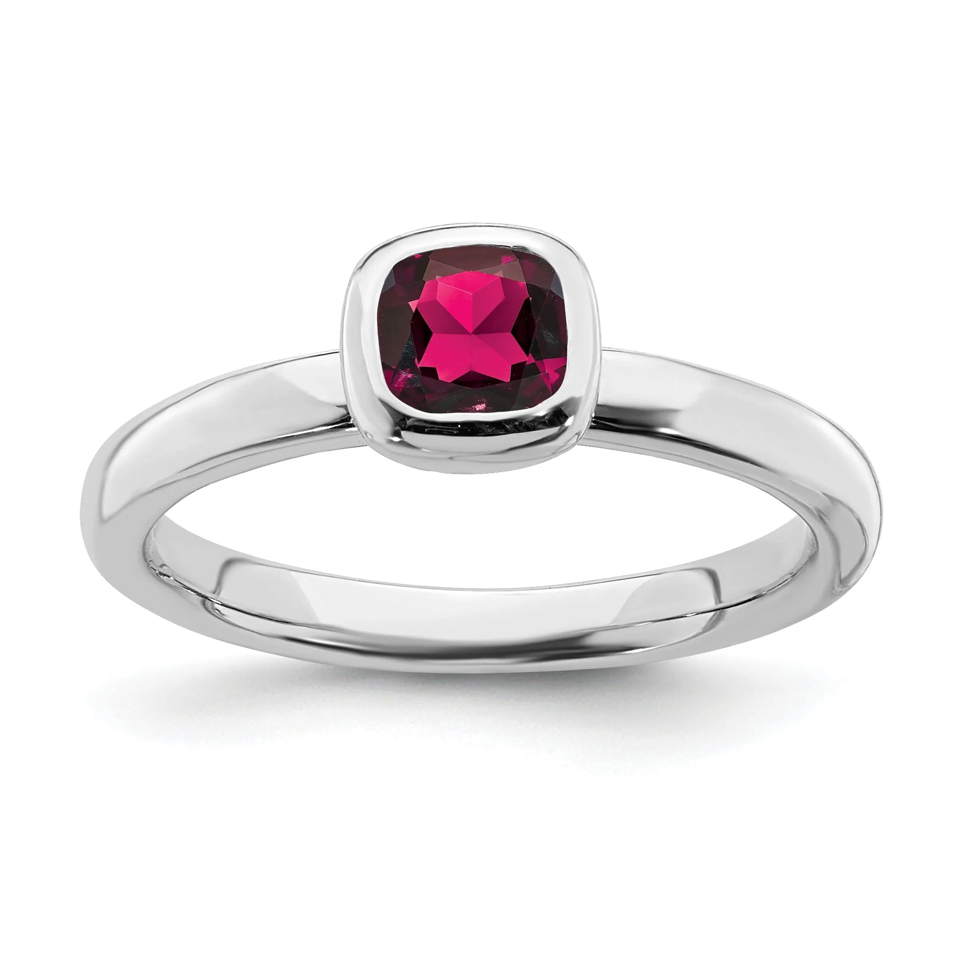 Sterling Silver Cushion Cut Created Ruby Ring
