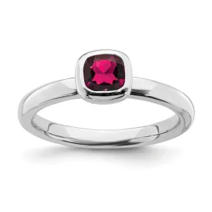Sterling Silver Cushion Cut Created Ruby Ring