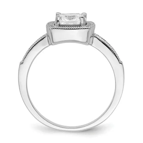 Sterling Silver CZ Brilliant Embers Cushion Cut Halo Ring