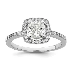 Sterling Silver CZ Brilliant Embers Cushion Cut Halo Ring