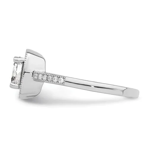 Sterling Silver CZ Brilliant Embers Cushion Cut Halo Ring