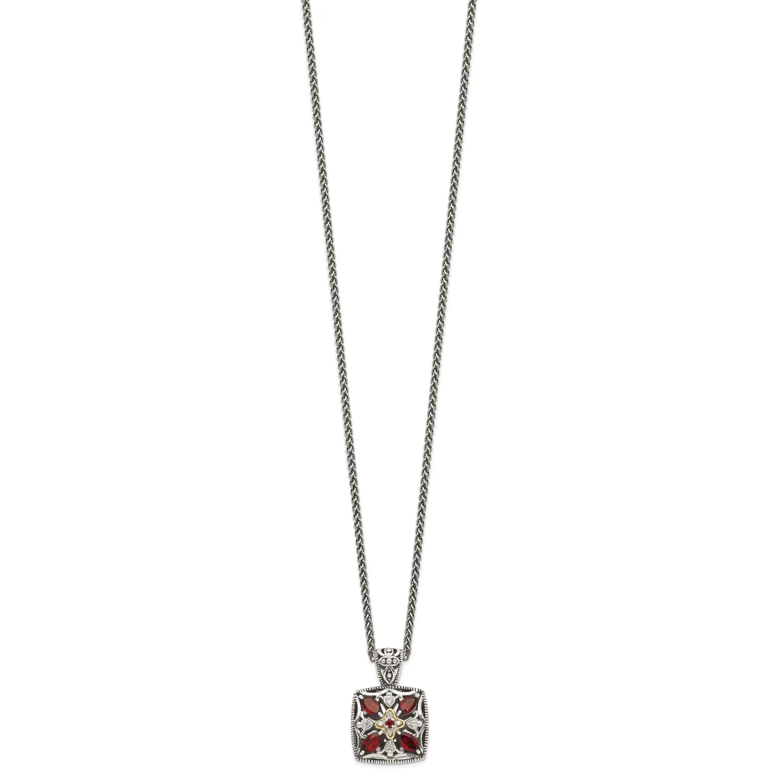 Sterling Silver Gold Diamond Garnet Necklace