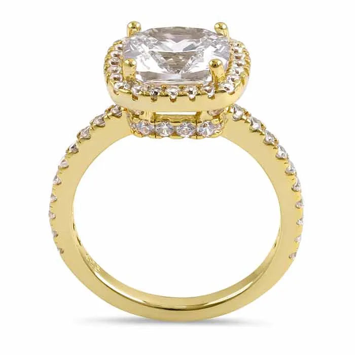 Sterling Silver Gold Plated Cushion Cut Clear CZ Ring