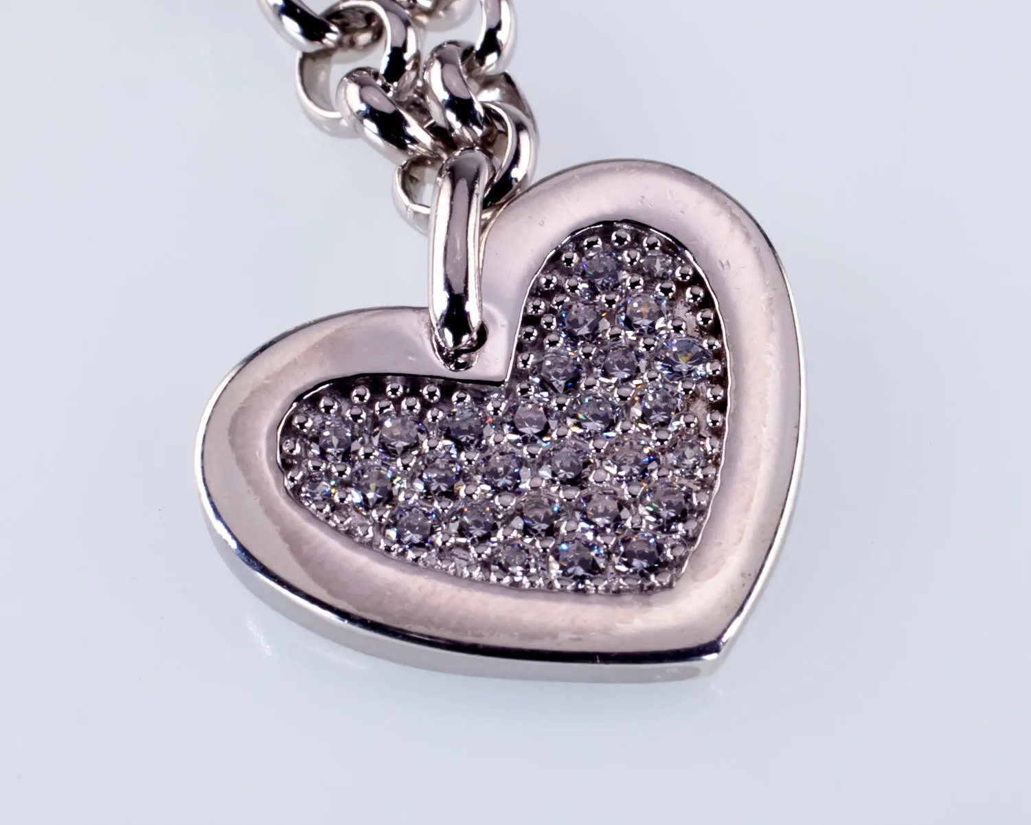 Sterling Silver Large CZ Heart Charm Toggle Bracelet 6.75"