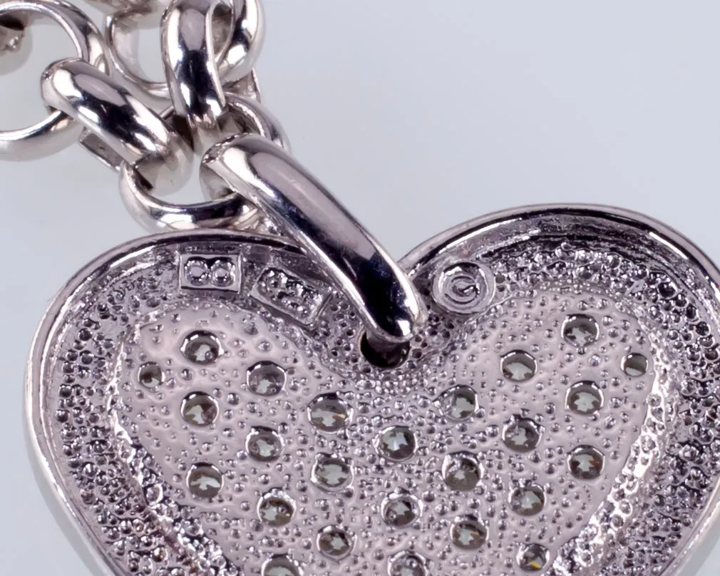 Sterling Silver Large CZ Heart Charm Toggle Bracelet 6.75"