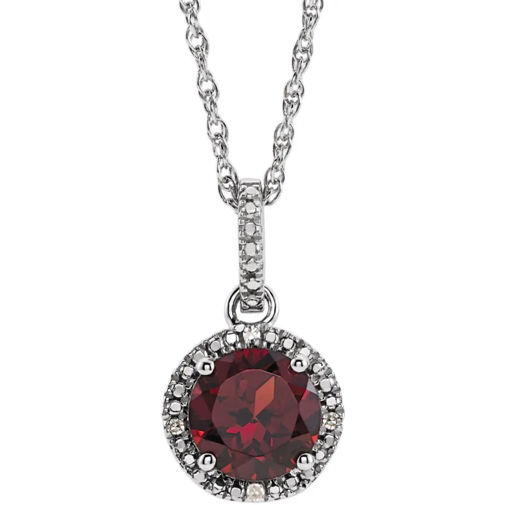 Sterling Silver Mozambique Garnet and .01 CTW Diamond 18" Necklace
