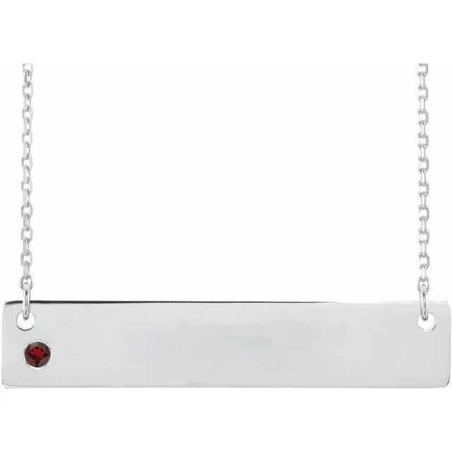 Sterling Silver Natural Mozambique Garnet Family Bar 16-18" Necklace
