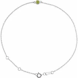 Sterling Silver Natural Peridot Bezel-Set Solitaire 6 1/2-7 1/2" Bracelet