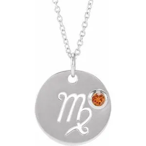 Sterling Silver Natural Spessartite Garnet Virgo Zodiac 16-18" Necklace