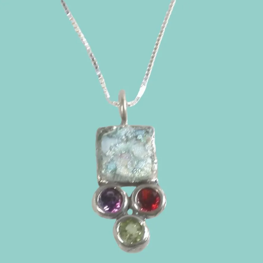Sterling Silver Necklace, Roman glass jewelry