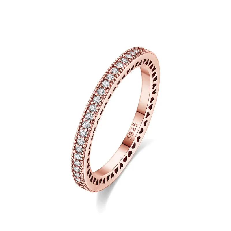 Sterling Silver Ring Love Heart Wishbone Crown Rings Crystal Rose Gold