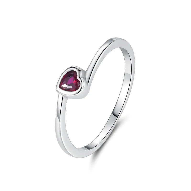 Sterling Silver Ring Love Heart Wishbone Crown Rings Crystal Rose Gold