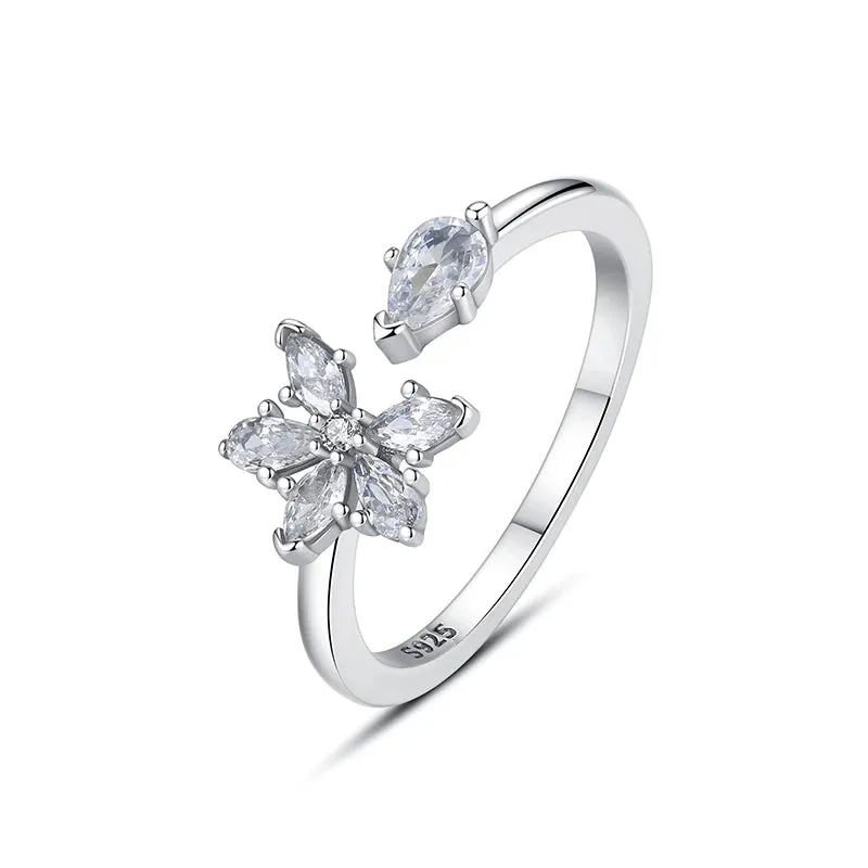 Sterling Silver Ring Love Heart Wishbone Crown Rings Crystal Rose Gold