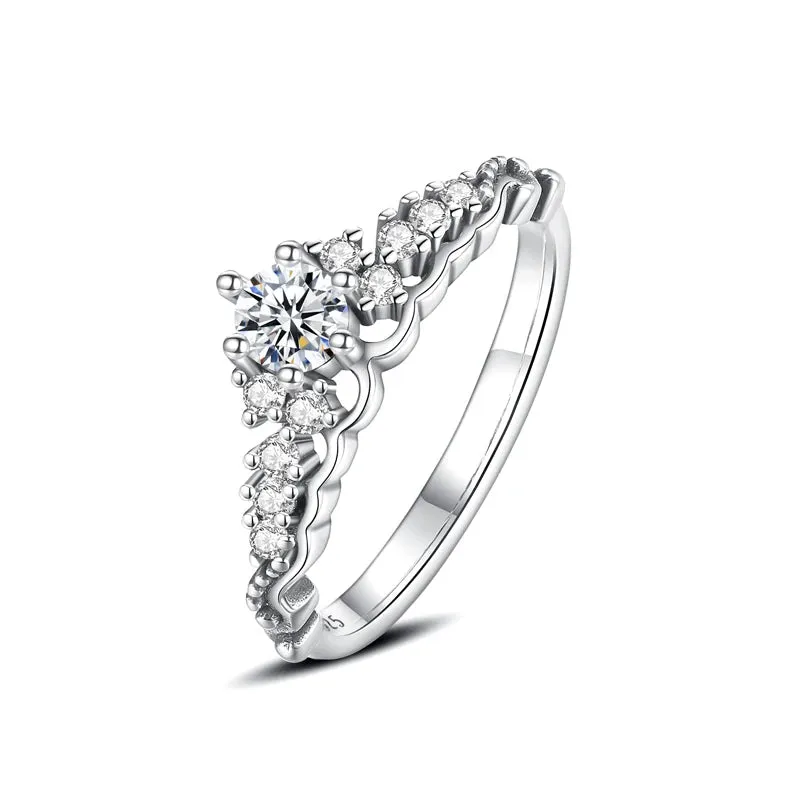 Sterling Silver Ring Love Heart Wishbone Crown Rings Crystal Rose Gold