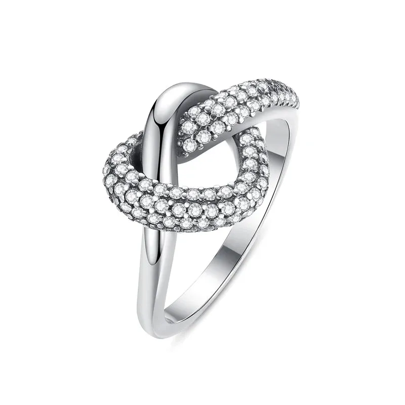 Sterling Silver Ring Love Heart Wishbone Crown Rings Crystal Rose Gold