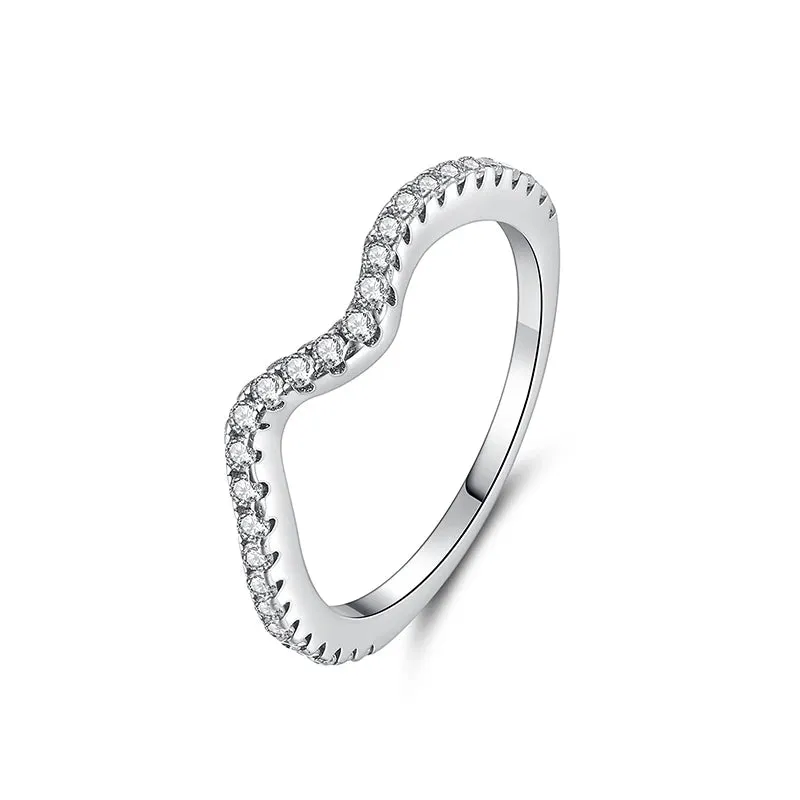 Sterling Silver Ring Love Heart Wishbone Crown Rings Crystal Rose Gold