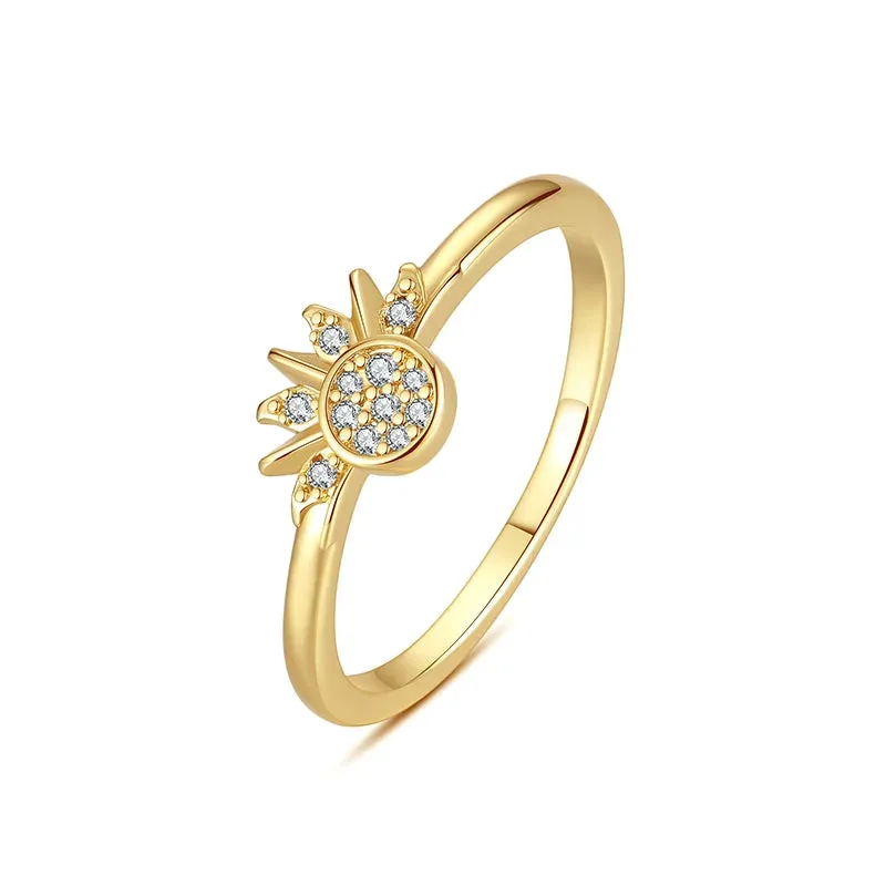 Sterling Silver Ring Love Heart Wishbone Crown Rings Crystal Rose Gold