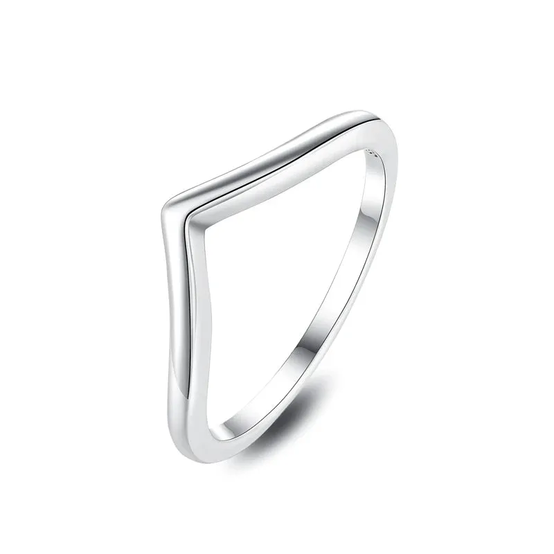 Sterling Silver Ring Love Heart Wishbone Crown Rings Crystal Rose Gold